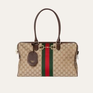 Gucci Borsetto Large Boston Bag GG Canvas Sand And Brown 15.2 Inches 866734 FAFV9 9653