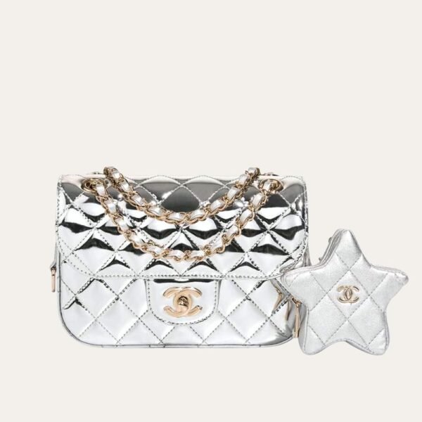 1-101 Chanel Mini Flap Bag Star Coin Purse Silver 9.4 Inches AS4648 B14873 Nt666