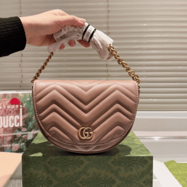 Gucci Gg Marmont Saddle Bag Nude 7.9 Inches