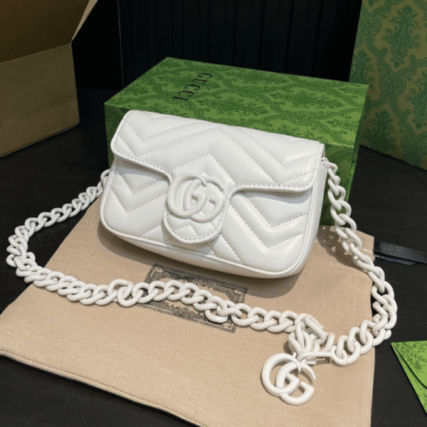Gucci Gg Marmont Mini Chain Shoulder Bag White 6.3 Inches