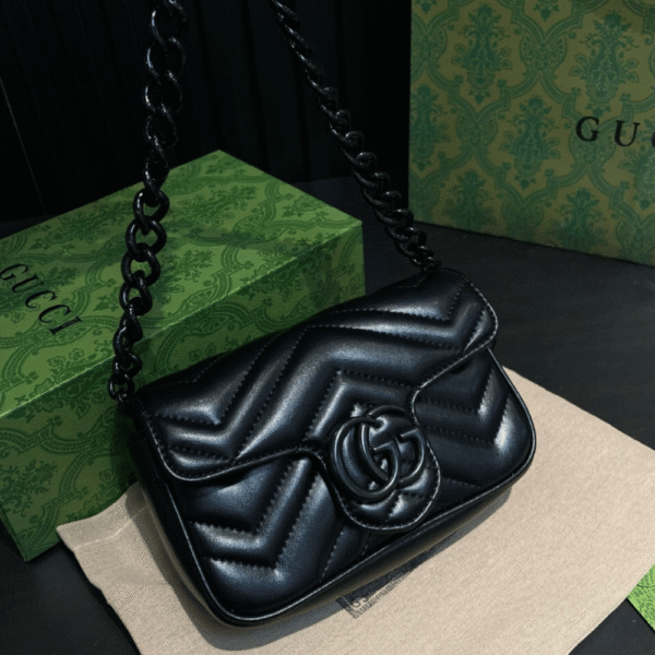 Gucci Gg Marmont Mini Chain Shoulder Bag Black 6.3 Inches