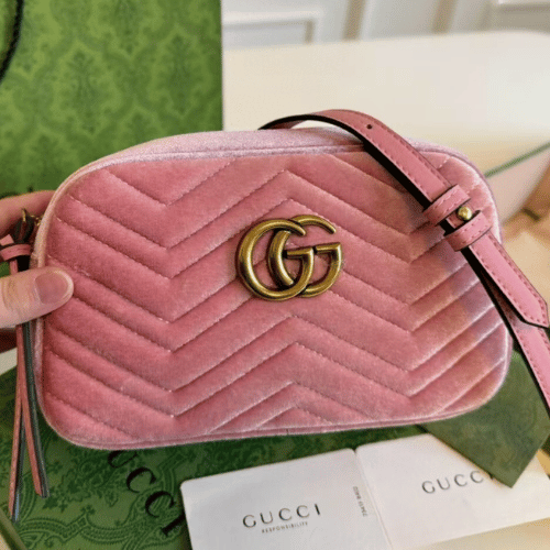 Gucci Gg Marmont Velvet Camera Bag Pink 9.4 Inches
