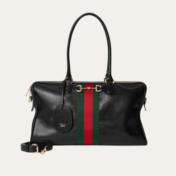 Gucci Borsetto Large Boston Bag Black Leather 15.2 Inches 866734 AAGIQ 1053
