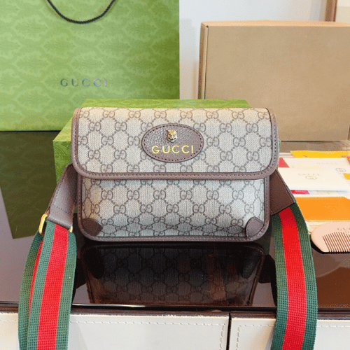 Gucci Tiger Head Gg Small Shoulder Bag Brown 9.4 Inches
