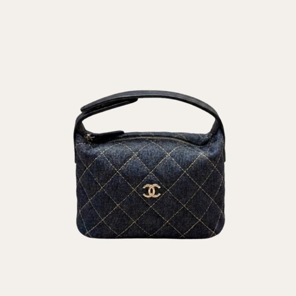 Chanel Mini Clutch With Shoulder Strap Denim Dark Blue 17cm