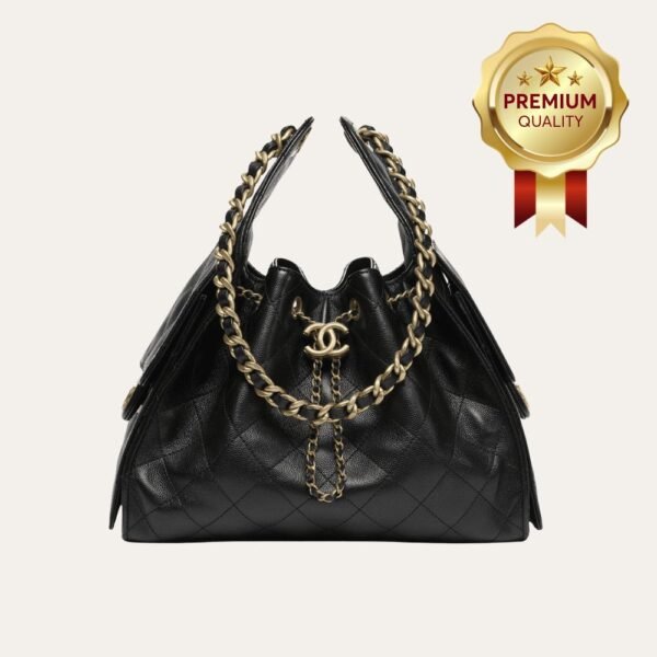 [Premium Quality] – Chanel 25 Small Handbag Grained And Gold Tone Metal Black 10.2 Inches As5293 B20304 94305