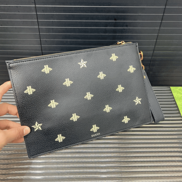 Gucci Bees & Stars Clutch Bag Black 11.4 Inches