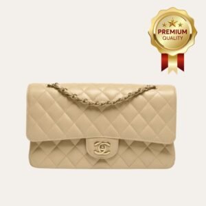 [Premium Quality] – Chanel Classic Grain Gold Hardware Handbag Beige 9.8 Inches A01112