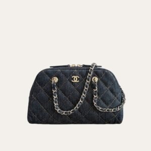 Chanel Clutch With Strap Gold Metal Denim Blue 20cm