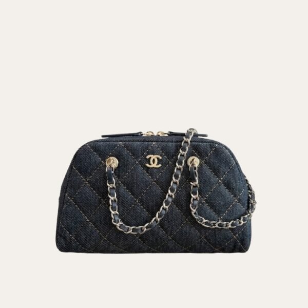 Chanel Clutch With Strap Gold Metal Denim Blue 20cm