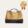 [Premium Quality] Chanel Shopping Bag Shiny And Gold Tone Metal Beige Black 14.2 Inches As5657 B20827 U1536