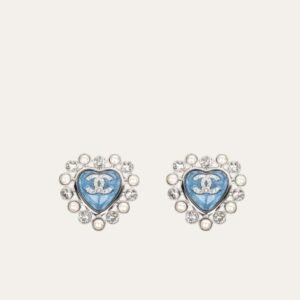 Chanel Heart Motif And Crystal Earrings Blue