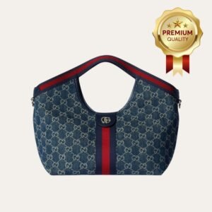 [Premium Quality] Gucci Giglio Small Tote Bag Blue And White Gg Denim 9.8 Inches 860845 Fafrw 8864