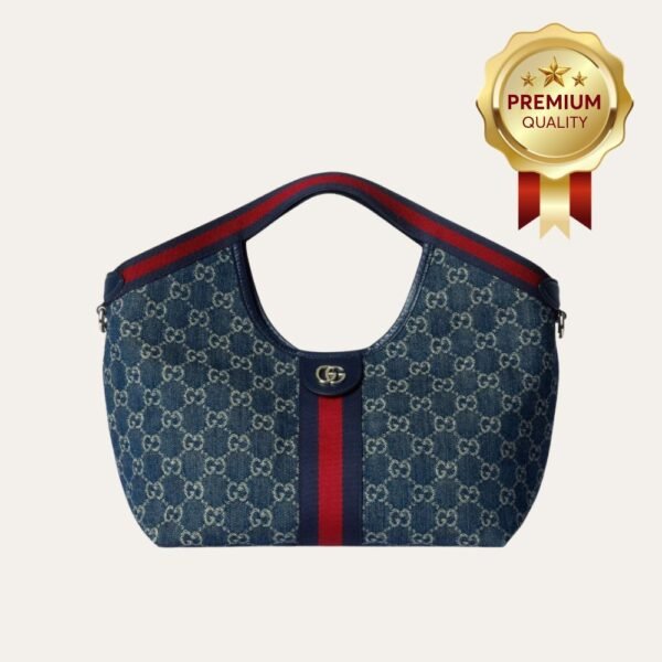 [Premium Quality] Gucci Giglio Small Tote Bag Blue And White Gg Denim 9.8 Inches 860845 Fafrw 8864