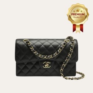 [Premium Quality] – Chanel Medium Classic Handbag Grained And Gold Tone Metal Black 10.2 Inches A01113 Y01864 C3906