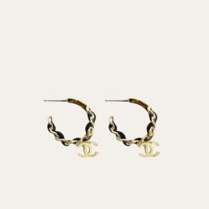 Chanel Chain CC Small Hoop Earrings Gold