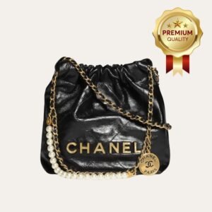[Premium Quality] – Chanel 22 Mini Handbag Shiny Crystal Pearls Gold Tone Metal Black 7.8 Inches As3980 B10672 94305