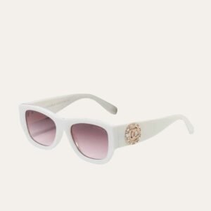 Chanel Cc Logo Square Sunglasses White In Pink
