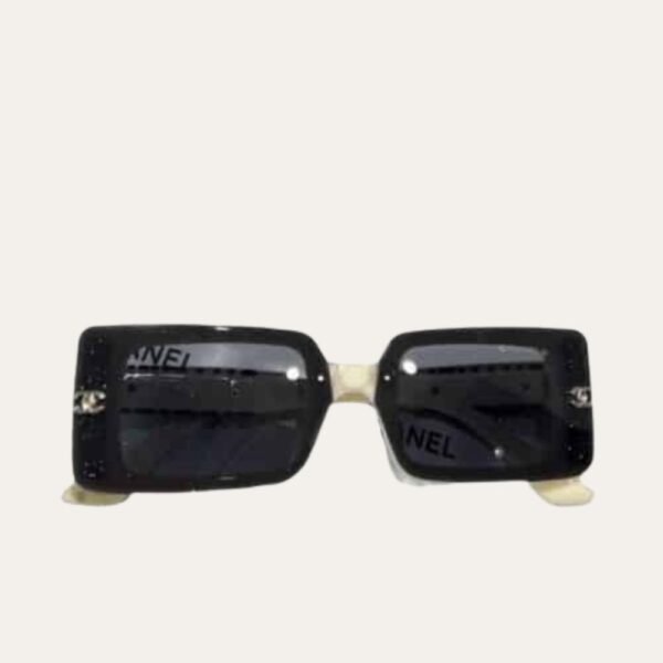 Chanel Rectangle Shiny Design Sunglasses Black White