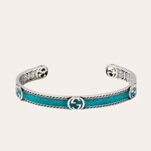 Gucci Cuff Bracelet Interlocking Gg Sterling Silver Turquoise Enamel