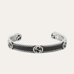 Gucci Cuff Bracelet Interlocking Gg Sterling Silver Black Enamel