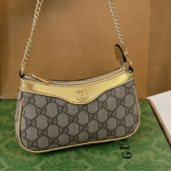 Gucci Ophidia Mini Gold Chain Bag Beige 7.5 Inches ‎764960 KAAAH 9746