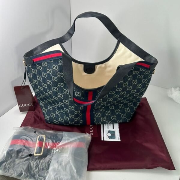 Gucci Giglio Small Tote Bag Blue And White Gg Denim 9.8 Inches 860845 Fafrw 8864
