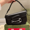 Gucci Horsebit 1955 Asymmetric Shoulder Bag Black 7.9 Inches
