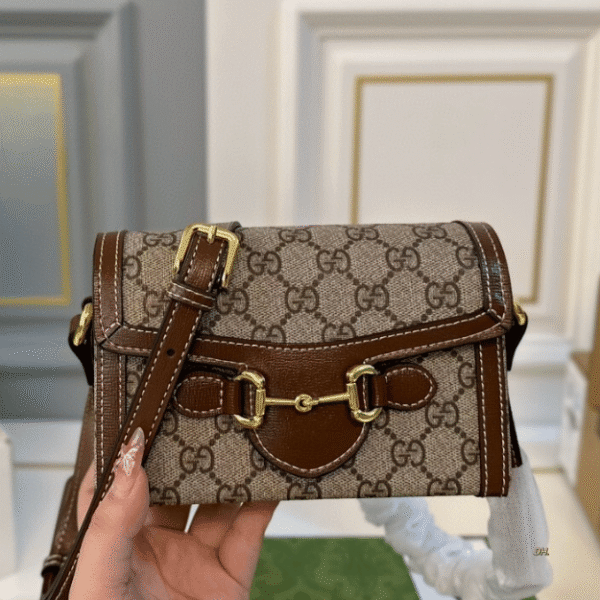 1-217 Gucci Horsebit 1955 Box Phone Bag Brown 7.1 Inches