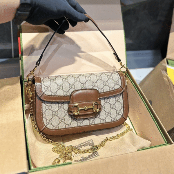 Gucci Horsebit 1955 Mini Shoulder Bag Gg Brown 9.1 Inches