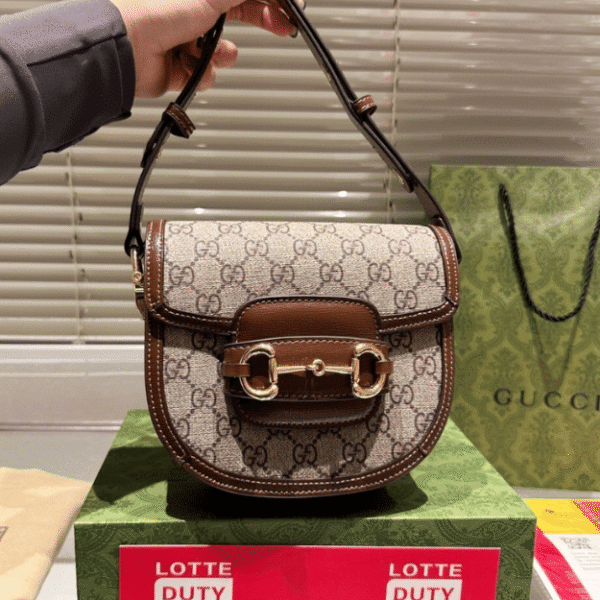 Gucci Horsebit 1955 Mini Saddle Bag Brown 7.1 Inches