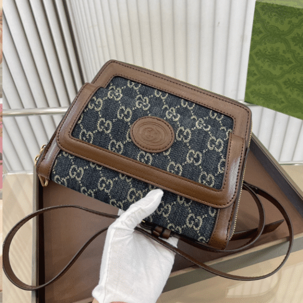 Gucci Ophidia Small Messenger Bag Gg Denim Blue 8.7 Inches