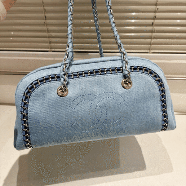 Chanel Bowling Bag Vintage Denim Blue 13.8 Inches