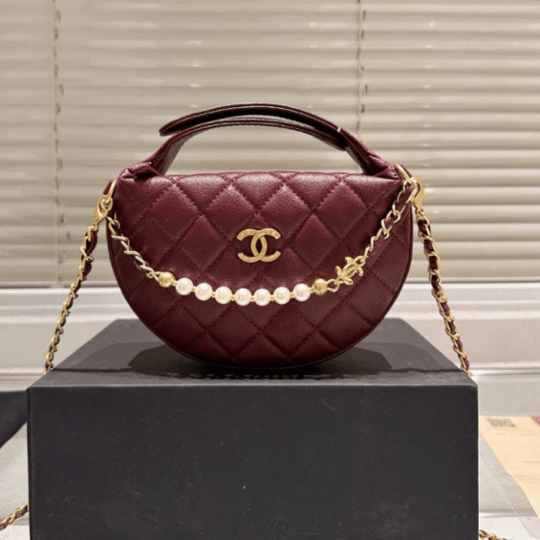 Chanel Quilted Chain Around Pouch Burgundy 7.5 Inches