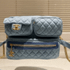 Chanel Quilted Camera Bag Blue 12.2 Inches