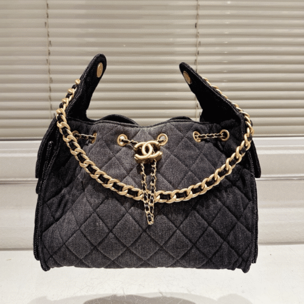 Chanel 25 Hobo Bucket Bag Black 10.2 Inches