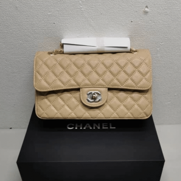 Chanel Classic Grain Gold Hardware Handbag Beige 9.8 Inches A01112