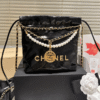 Chanel 22 Mini Drawstring Bucket Bag Black Pearl 7.9 Inches