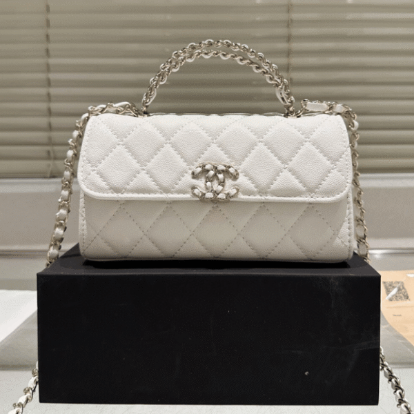 Chanel Wallets On Chain (Woc) Top Handle Bag White 7.1 Inches