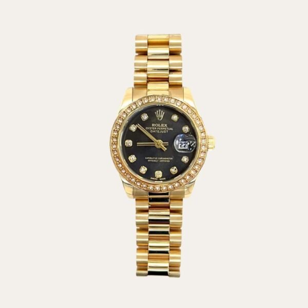 Rolex Lady Datejust 28 Diamond Dial 18K Gold In Black 28Mm