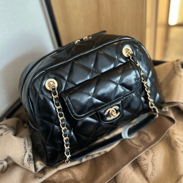Chanel Quilted Bowling Bag Black 13.0 Inches