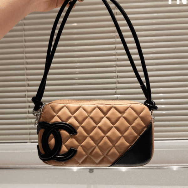 1-290 Chanel Cambon Ligne Shoulder Bag Milk Tea/Black Bicolor 8.6 Inches