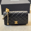 Chanel Flap Bag Woc (Wallet On Chain) With Gold Ball Charm Black 7.5 Inches