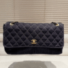 1-297 Chanel Denim Classic Flap Shoulder Bag Dark Blue Denim 16.9 Inches