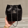 Chanel Drawstring Bucket Bag Black 7.9 Inches