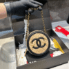 Chanel Round Coin Purse/Flap Bag Beige/Black 5.5 Inches