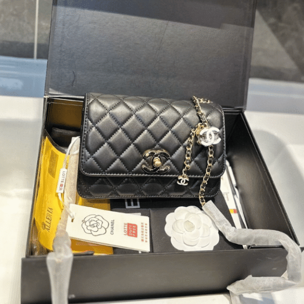 Chanel Coin Charm Flap Bag Black 7.5 Inches