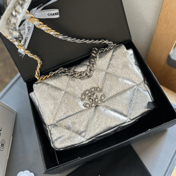 Chanel 19 Flap Bag Silver 10.2 Inches
