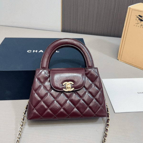 Chanel Mini Top Handle Flap Bag Burgundy 8.3 Inches