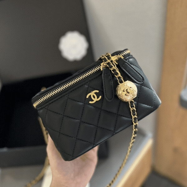 Chanel Mini Vanity Case With Gold Ball Black 7.1 Inches
